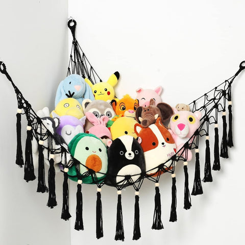 Black Macrame Stuffed Animal Toy Hammock