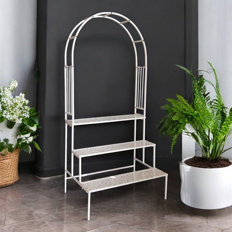 ecofynd 3 Tier White Arbow Metal Plant Stand