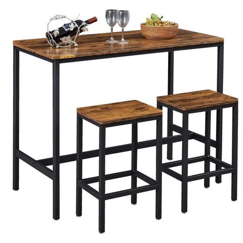 ecofynd Engineered Wood & Metal Dining Bar Table with 2 Stools