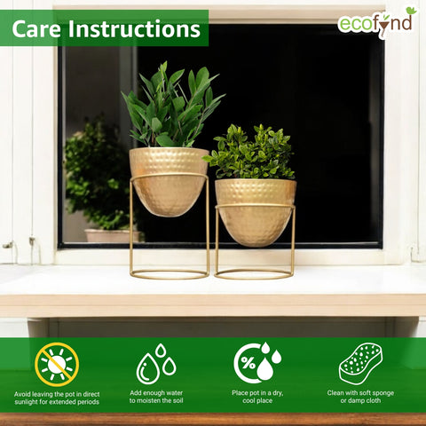 Alle Gold Metal Plant Pot with Stand (Set of 2)