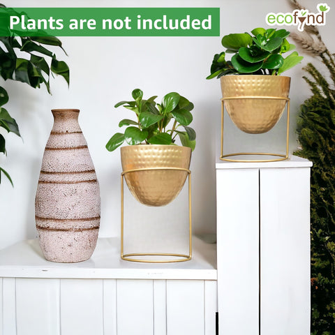 Alle Gold Metal Plant Pot with Stand (Set of 2)