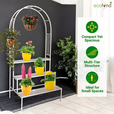 ecofynd 3 Tier White Arbow Metal Plant Stand