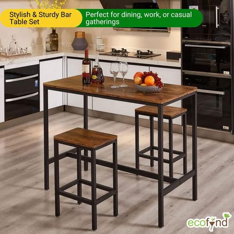 ecofynd Engineered Wood & Metal Dining Bar Table with 2 Stools