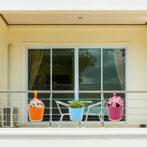 Round Multicolor 7" Balcony Railing Planter