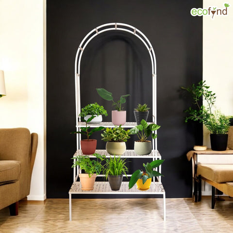 ecofynd 3 Tier White Arbow Metal Plant Stand