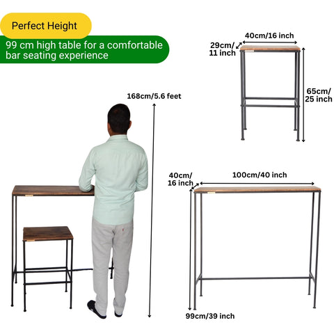 ecofynd Engineered Wood & Metal Dining Bar Table with 2 Stools