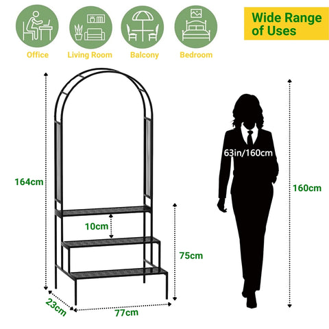 ecofynd Metal Plant Stand with Arch Trellis | 3-Tier Ladder Design for Potted & Hanging Plants | Ecofynd