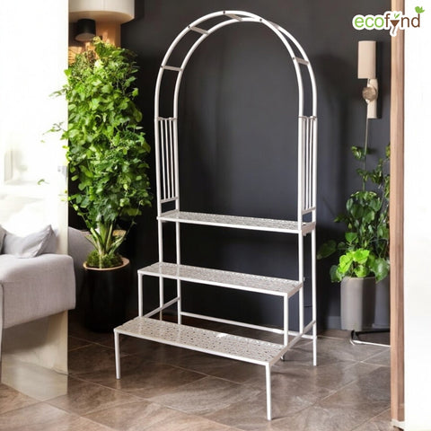 ecofynd 3 Tier White Arbow Metal Plant Stand