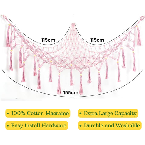 Pink Macrame Stuffed Animal Toy Hammock