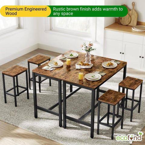 ecofynd Engineered Wood & Metal Dining Bar Table with 2 Stools