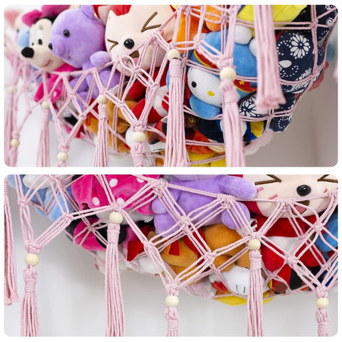 Pink Macrame Stuffed Animal Toy Hammock