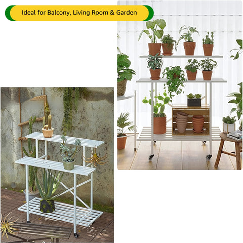 ecofynd Zuri Plant Stands for Outdoor Balcony with Wheels