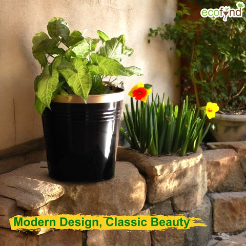 Black Bucket Metal Planter