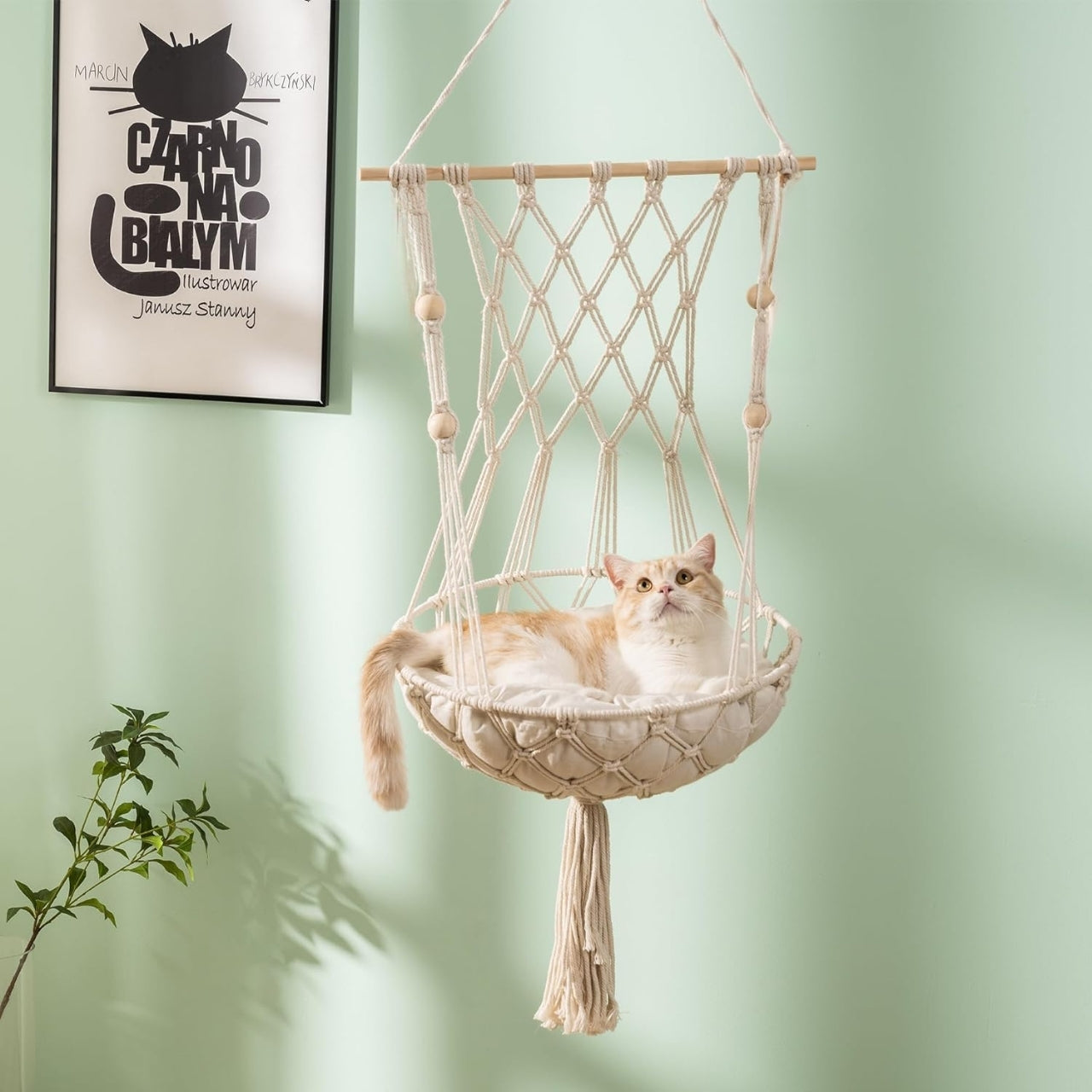 Macrame Hanging Cat Hammock with Cat Bed Ecofynd