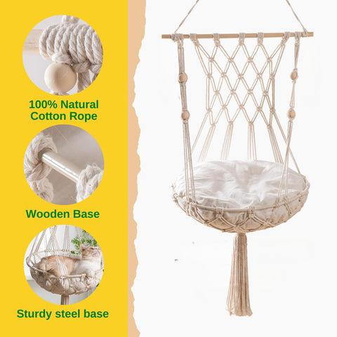 Macrame Hanging Cat Hammock without Cat Bed