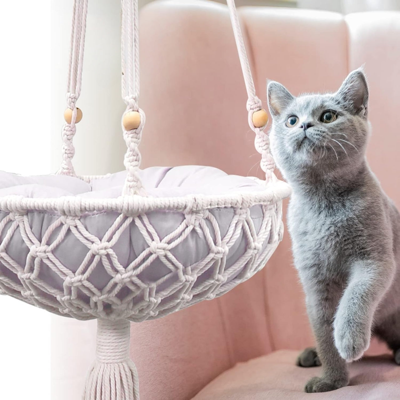 Macrame Hanging Cat Hammock without Cat Bed Ecofynd