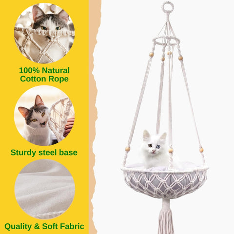 Macrame Hanging Cat Hammock without Cat Bed