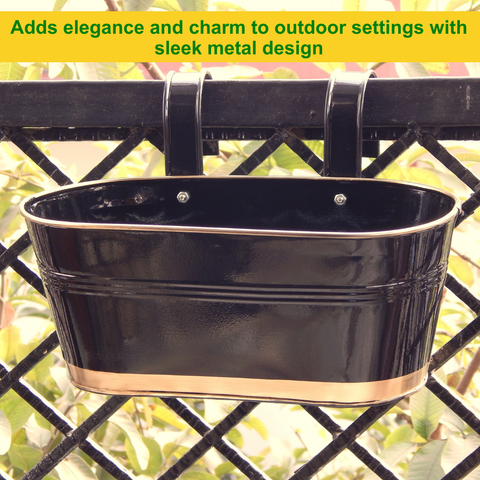 Oval Black/Gold 12" Balcony Railing Planter