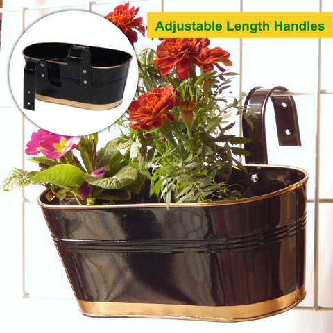 Oval Black/Gold 12" Balcony Railing Planter