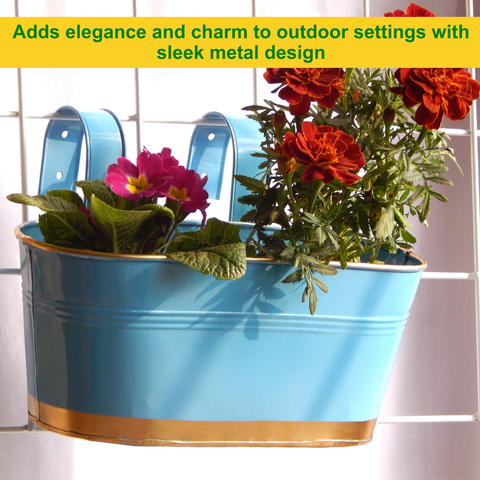 Oval Blue/Gold 12" Balcony Railing Planter