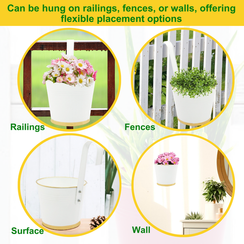 Round White/Gold 7" Balcony Railing Planter