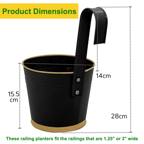 Round Black/Gold 7" Balcony Railing Planter