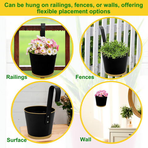 ecofynd Round Black/Gold 7" Balcony Railing Planter