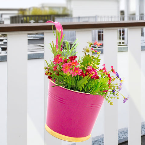 Round Pink/Gold 7" Balcony Railing Planter