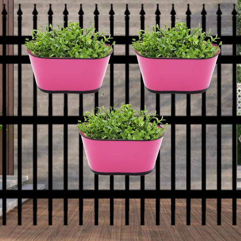 Oval Pink/Black 10" Balcony Railing Planter