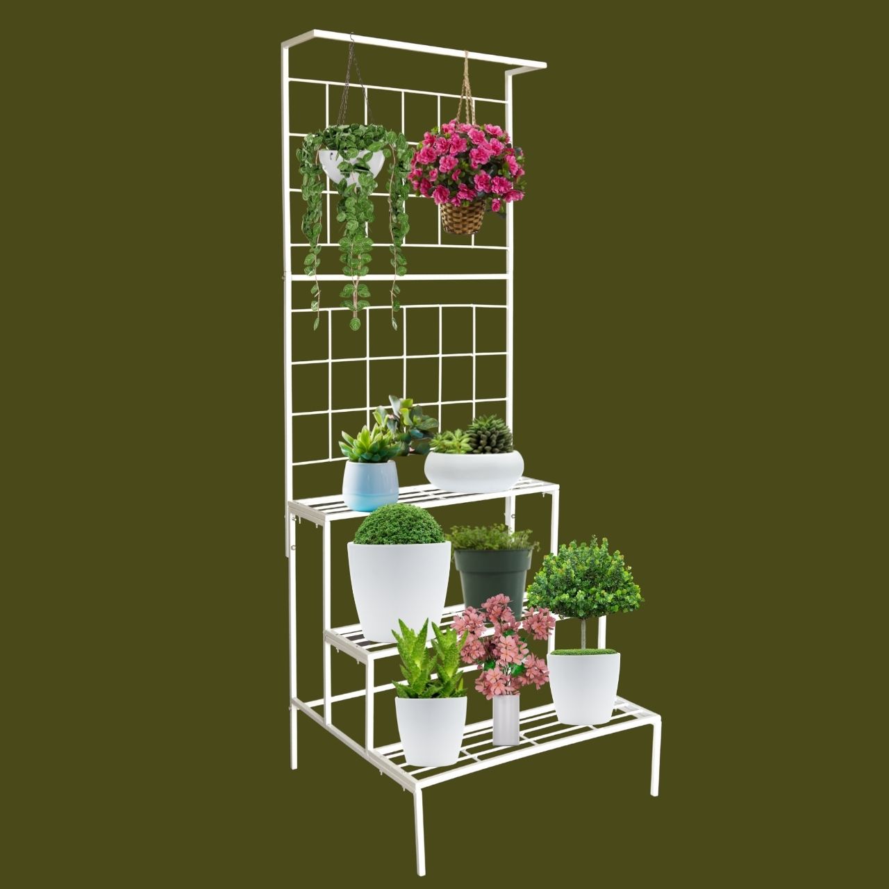 3 Tier White Metal Plant Stand – Ecofynd