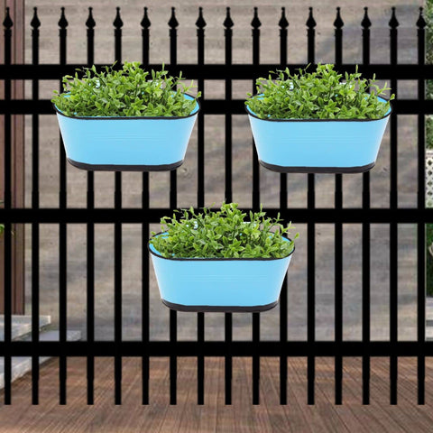 Oval Blue/Gold 10" Balcony Railing Planter