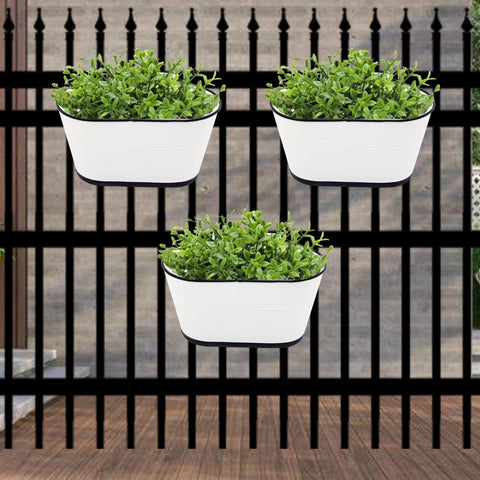 Oval White/Black 10" Balcony Railing Planter