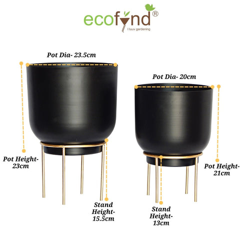 Eva Black Metal Plant Pot with Stand (Set of 2)