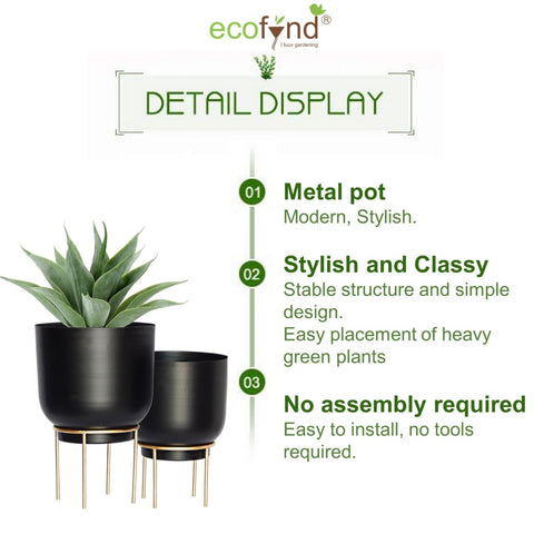 Eva Black Metal Plant Pot with Stand (Set of 2)