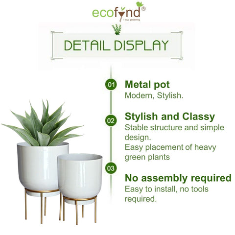 Eva White Metal Plant Pot with Stand (Set of 2)