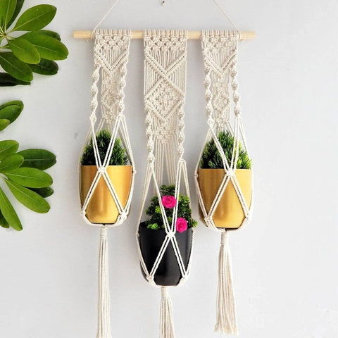 Macrame Triple Plant Hanger, Indoor Outdoor Hanging Plant Holder planter freeshipping - Ecofynd