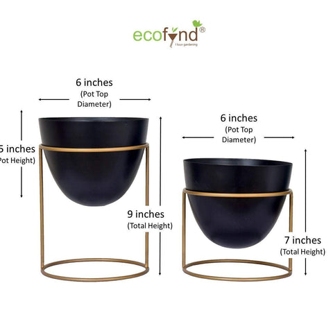 ecofynd Alle Black Metal Plant Pot with Stand (Set of 2)