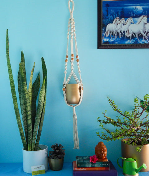 Macrame Cotton Plant Hanger with Beads Macrame Plant Hanger freeshipping - Ecofynd