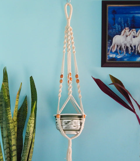 Macrame Cotton Plant Hanger with Beads Macrame Plant Hanger freeshipping - Ecofynd