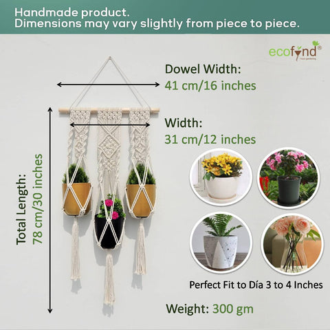 Macrame Triple Plant Hanger, Indoor Outdoor Hanging Plant Holder planter freeshipping - Ecofynd