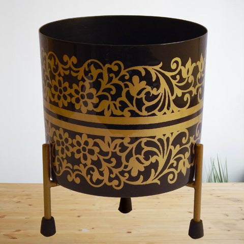 Evan Black Gold Metal Plant Pot with Stand