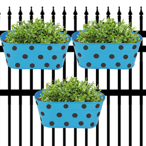 ecofynd Oval Polka Dot Balcony Railing Planter with Detachable Handle, Blue Railing Planter freeshipping - Ecofynd