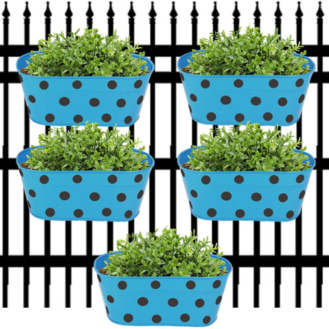 ecofynd Oval Polka Dot Balcony Railing Planter with Detachable Handle, Blue Railing Planter freeshipping - Ecofynd