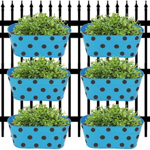 ecofynd Oval Polka Dot Balcony Railing Planter with Detachable Handle, Blue Railing Planter freeshipping - Ecofynd