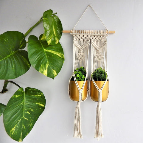 Macrame Double Plant Hanger, Indoor Outdoor Hanging Plant Holder planter freeshipping - Ecofynd