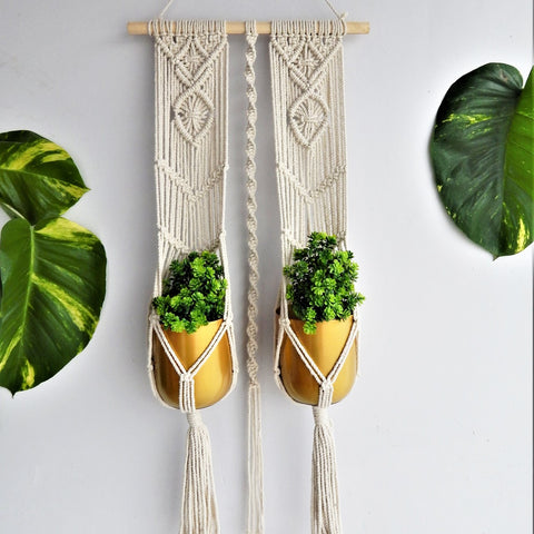 Macrame Double Plant Hanger, Indoor Outdoor Hanging Plant Holder planter freeshipping - Ecofynd