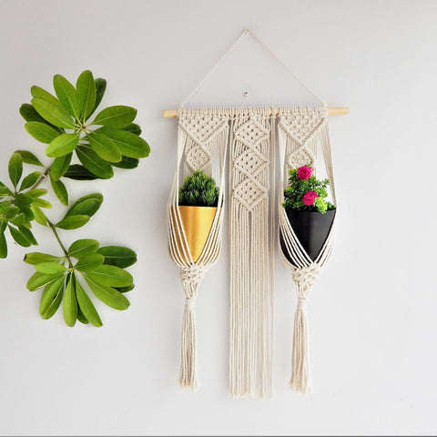 Macrame Double Plant Hanger, Indoor Outdoor Hanging Plant Holder planter freeshipping - Ecofynd