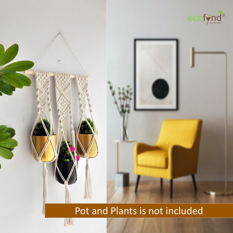 Macrame Triple Plant Hanger, Indoor Outdoor Hanging Plant Holder planter freeshipping - Ecofynd