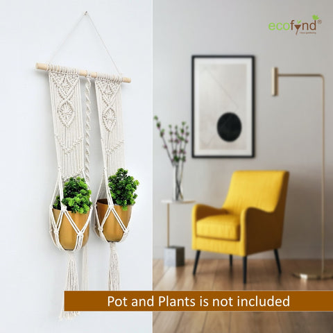 Macrame Double Plant Hanger, Indoor Outdoor Hanging Plant Holder planter freeshipping - Ecofynd