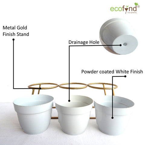 ecofynd 4 inches Bella White Metal Planter Pot with Gold Stand Planter freeshipping - Ecofynd